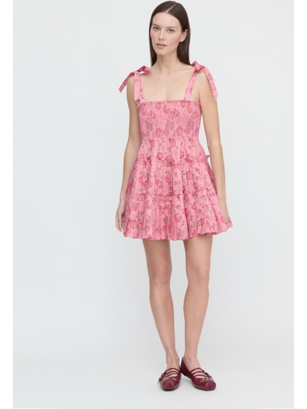 Hill House the Ribbon Charlotte Nap Dress in pink and red pimlico